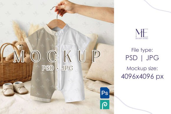 Baby Romper Mockup PSD JPG, Neutral Short