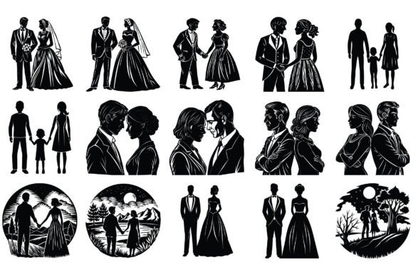Couple Standing Silhouette Vector