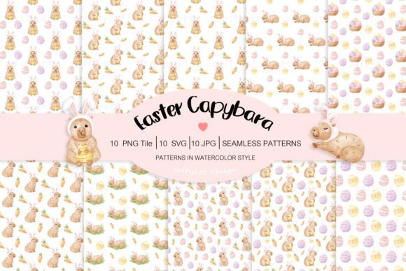 Cute Easter Capybara Watercolor Patterns: A Versatile Design Collection for Creative Projects