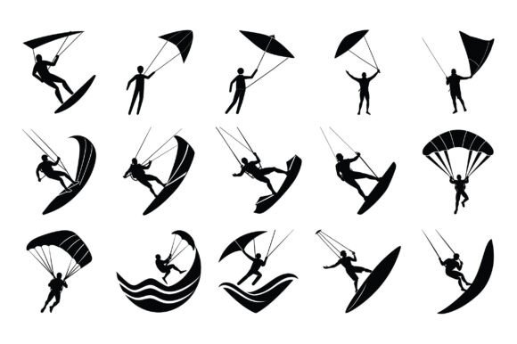 Kitesurfing Silhouette Vector -Vol 2