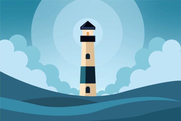 Lighthouse at Ocean Landscaped Vector: A Symbol of Adventure and Wanderlust