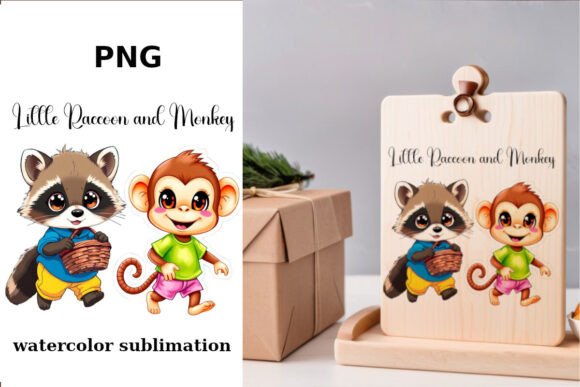 Little Raccoon and Monkey Watercolor Sublimation PNG: A Creative Asset for Designers and Artists