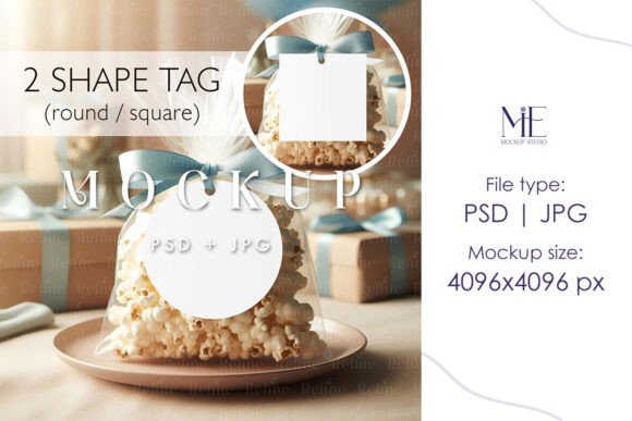 Popcorn Tag Mockup Round Square Gift Tag