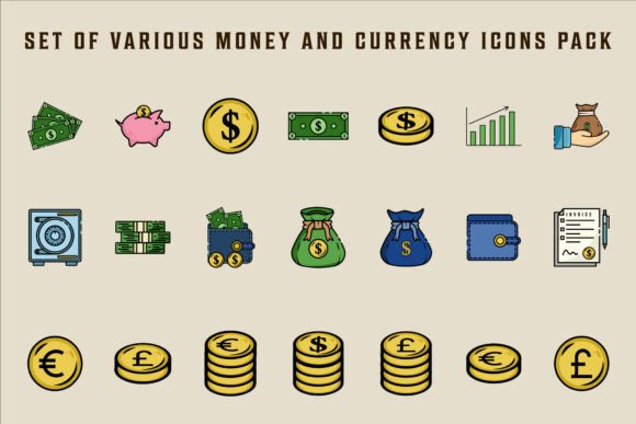 Set of Isolated Money and Currency Icons