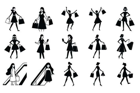 Silhouette Shopping Girl Vector -Vol 2
